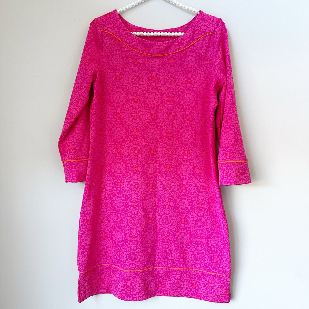 Lands’ End Pink Geometric Shift Dress Size S  Bright Casual Tunic Dress